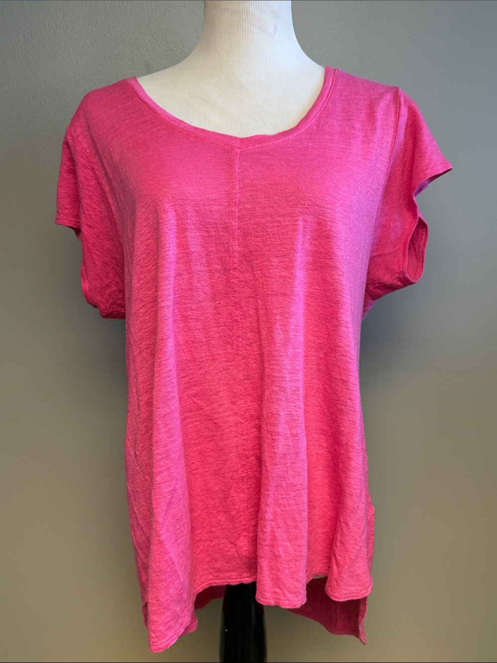 Tahari Pink Linen Short Sleeve Top XL